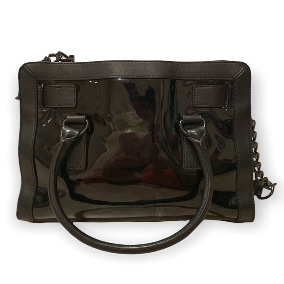 Michael Kors East West Hamilton Frame Black Patent Leather Satchel - Picture 4 of 9